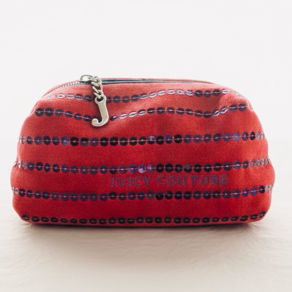 Juicy Couture Red Velvet Velour Sequin Cosmetic Bag Y2K